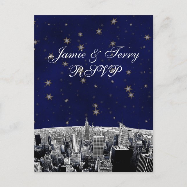 Invitation Carte Postale NYC Skyline 2 noir blanc RSVP 1 (Devant)
