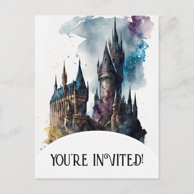 Invitation Carte Postale Oeuvre originale du château d'aquarelle (Devant)