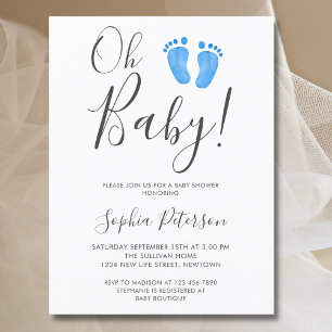 Invitation Carte Postale Oh Baby Blue Feet Baby shower