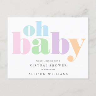 Invitation Carte Postale Oh Baby Pastel Typographie Baby shower virtuel