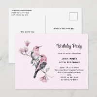 Oiseaux-chanteurs roses sur une branche d'arbre An