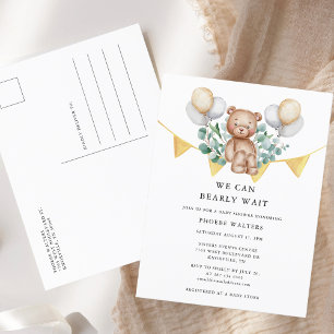 Invitation Carte Postale On peut attendre le Baby shower d'aquarelle