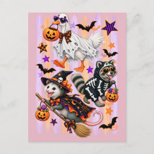 Invitation Carte Postale Opossum raton laveur rayé d'Halloween Silly Goose