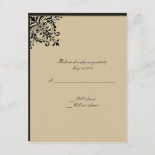 Invitation Carte Postale Or Camelot avec rouleaux noirs Médaillons floraux