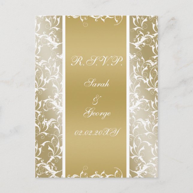 Invitation Carte Postale or champagne Mariage baroque (Devant)