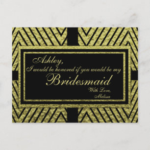 Invitation Carte Postale Or moderne Chevron - serez-vous ma demoiselle