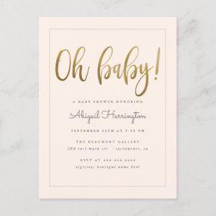 Invitation Carte Postale Or Oh Baby Peach Baby shower neutre genre
