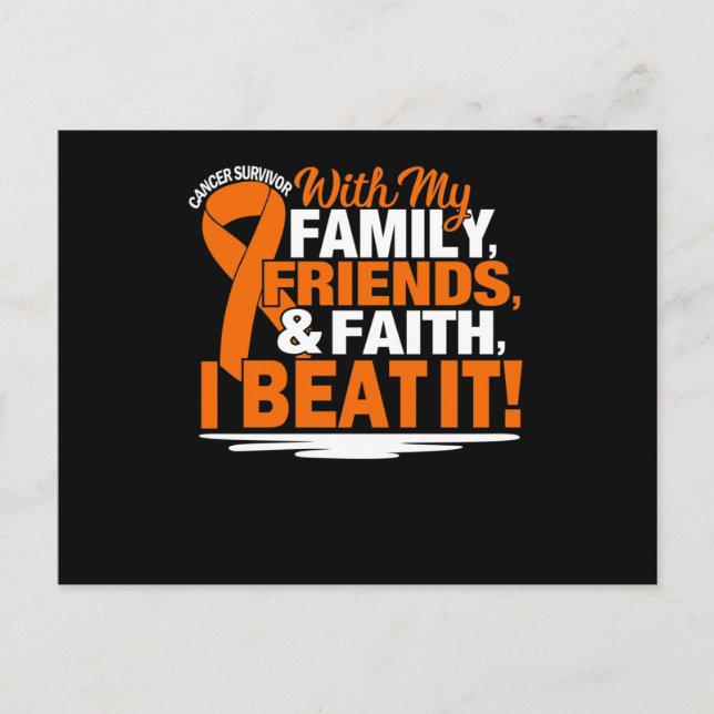 Invitation Carte Postale Orange Ruban Cancer Survivant Amis Famille Foi (Devant)