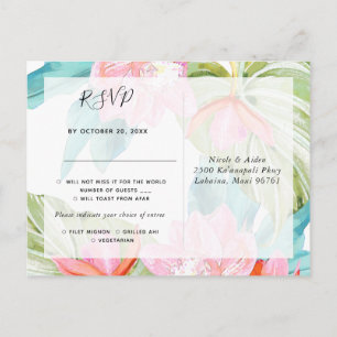 Invitation Carte Postale Orchidée Isle, Palm Orange RSVP avec choix de repa