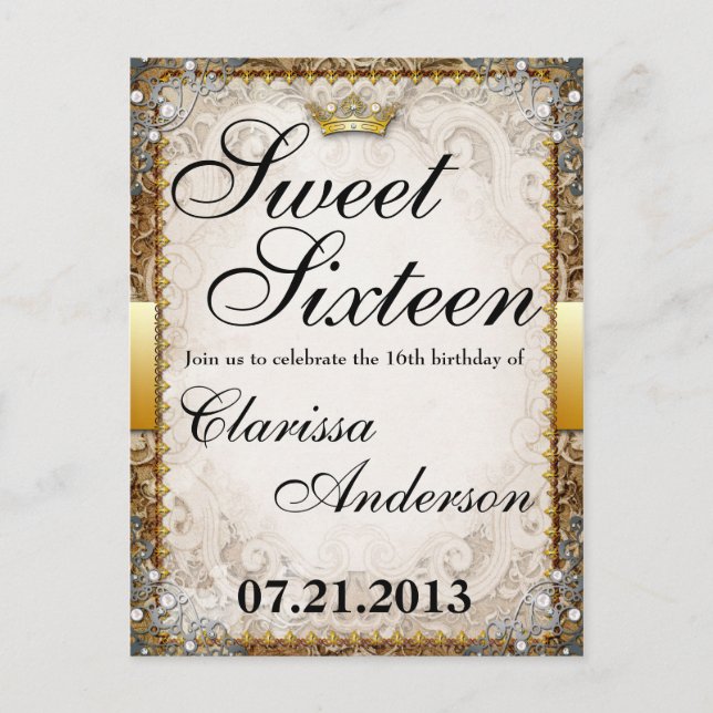 Invitation Carte Postale Ornate Fairytale Storybook Sweets sixteens Invitat (Devant)