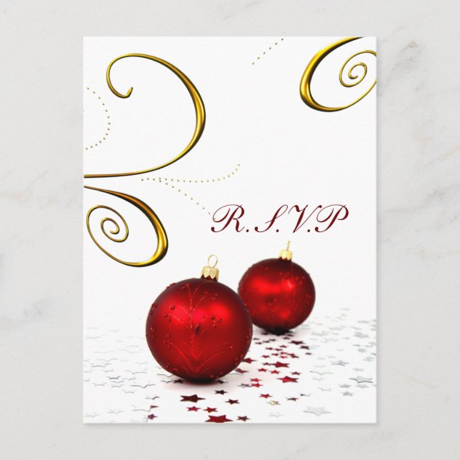 Invitation Carte Postale ornement rouge HITER Wedding rsvp (Devant)