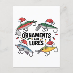 Invitation Carte Postale Ornements et leurres drôle de Noël Père Noël pêche