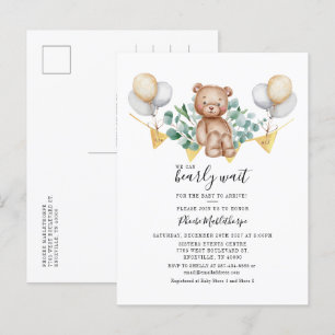 Invitation Carte Postale Ours Baby shower Eucalyptus Bois Animaux