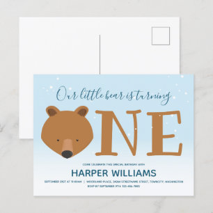 Invitation Carte Postale Ours Tourne un animal d'hiver 1er anniversaire