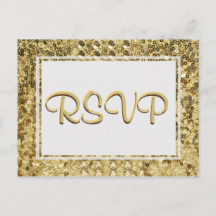 Invitation Carte Postale Paillette d'or de RSVP