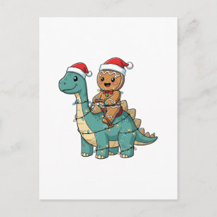 Invitation Carte Postale Pain d'épices montant un dinosaure Santa Noël 