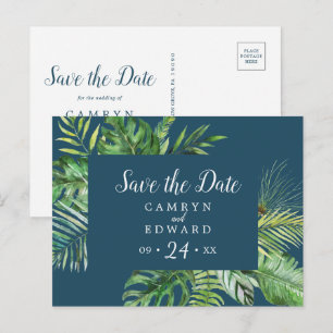 Invitation Carte Postale Palme tropicale sauvage   Marine Enregistrer la da