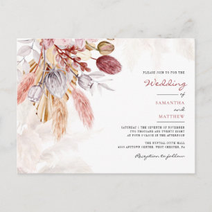 Invitation Carte Postale Pampas Grass Floral Tan Russe Mariage
