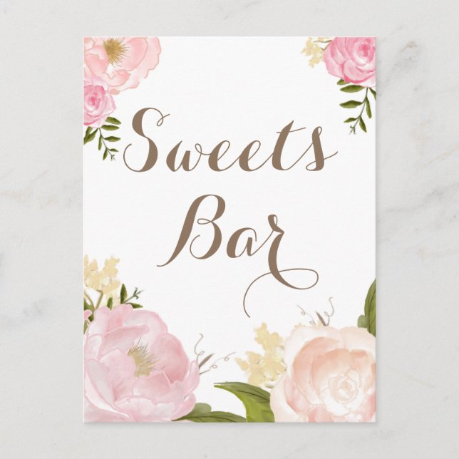 Invitation Carte Postale Panneau de bar à sucreries Fleurs aquarelles roman (Devant)