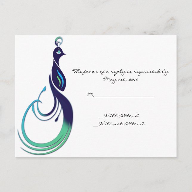 Invitation Carte Postale Paon Précieux en Violet, Bleu Vert et Vert (Devant)