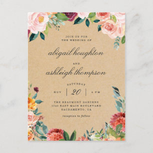 Invitation Carte Postale Papier d'emballage rustique Bourgogne rougissent