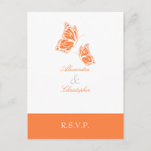 Invitation Carte Postale Papillon orange simple RSVP 2