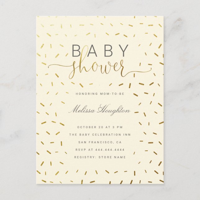 Invitation Carte Postale Parfum Beige & Or Baby shower neutre genre (Devant)