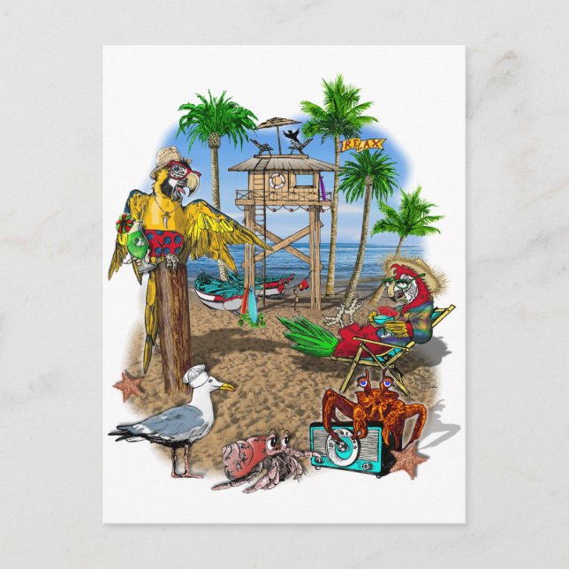 Invitation Carte Postale Parrots Beach Party (Devant)