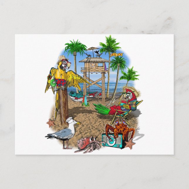 Invitation Carte Postale Parrots Beach Party (Devant)