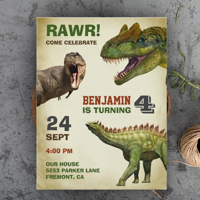 Invitation Carte Postale Parti Anniversaire de enfant cool Big Dinosaur (Créateur téléchargé)