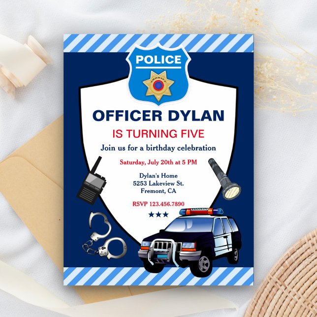 Invitation Carte Postale Parti Anniversaire de enfant de l'officier de poli (Créateur téléchargé)