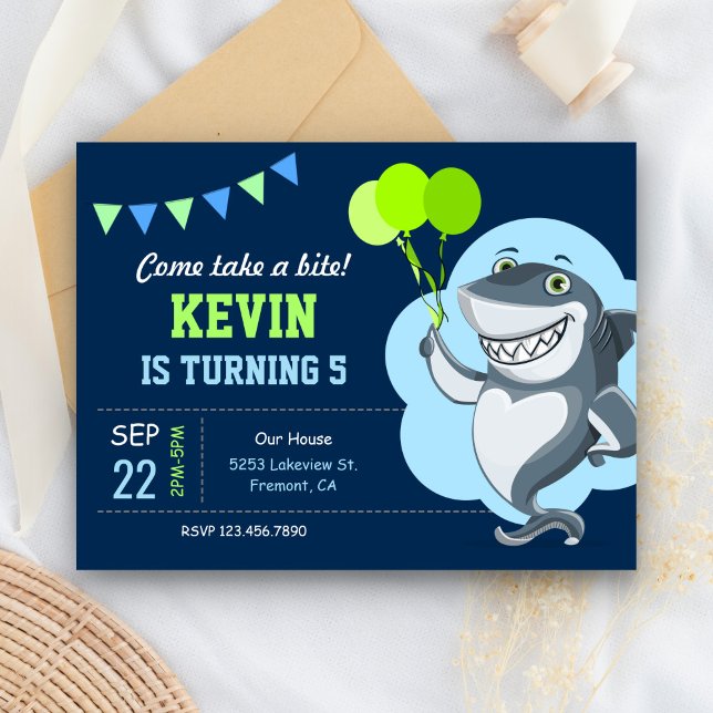 Invitation Carte Postale Parti Anniversaire de enfant de requin mignon (Créateur téléchargé)