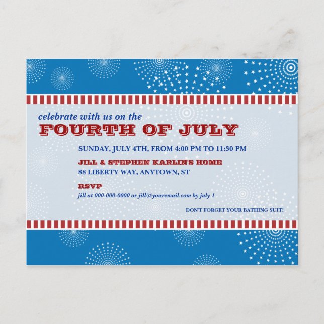 Invitation Carte Postale Parti de l'explosion du 4 juillet (Devant)