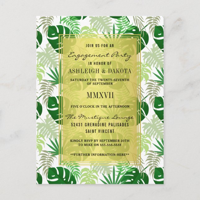 Invitation Carte Postale Parti d'engagement botanique Feuille de palme trop (Devant)
