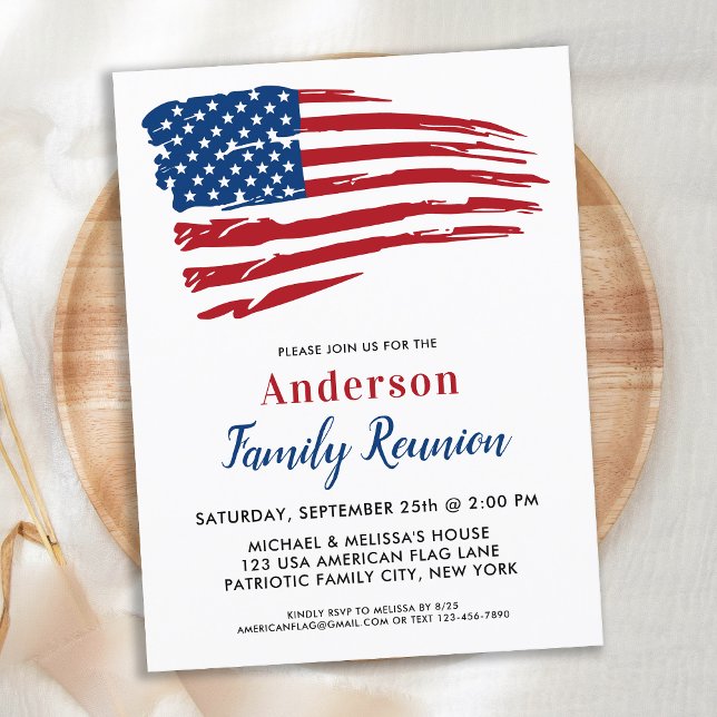 Invitation Carte Postale Parti patriotique American Flag Réunion de famille (Créateur téléchargé)
