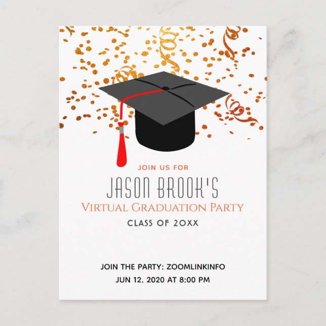 Invitation Carte Postale Partie de diplôme virtuel | Confetti Graduation Ca (Devant)