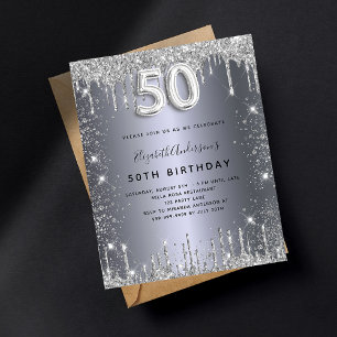 Invitation Carte Postale parties scintillant argent 50e anniversaire