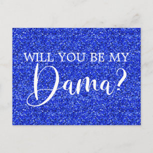 Invitation Carte Postale Parties scintillant bleue royale Quinceañera Dama 