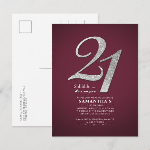 Invitation Carte Postale Parties scintillant d'argent 21e fête d'anniversai