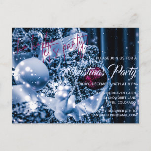 Invitation Carte Postale Parties scintillant d'argent et magenta Bauble Noë
