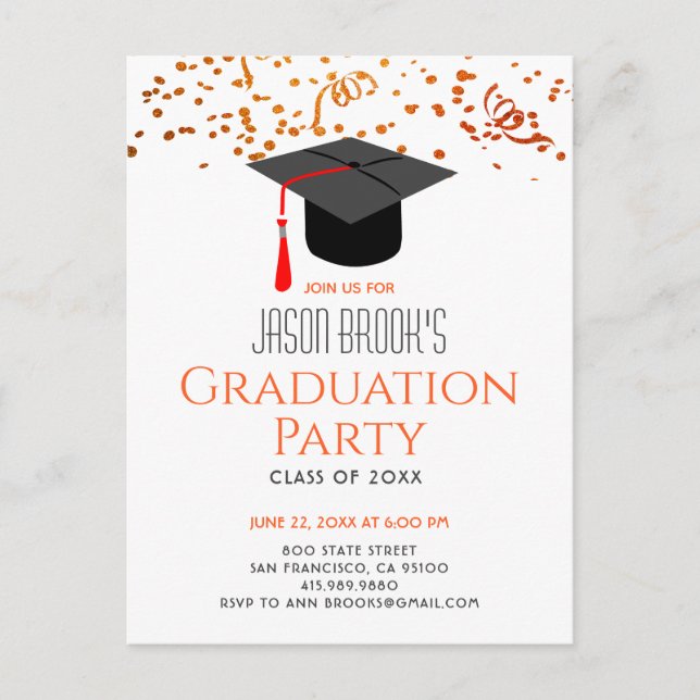 Invitation Carte Postale Parties scintillant de la fête de graduation Confe (Devant)