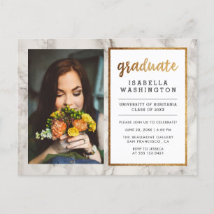 Invitation Carte Postale Parties scintillant d'or et de marbre Photo Gradua