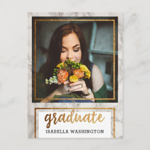 Invitation Carte Postale Parties scintillant d'or et de marbre Photo Gradua