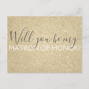 Invitation Carte Postale Parties scintillant d'or et étincelle Matron d'hon