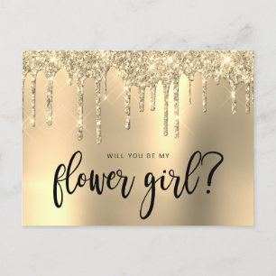 Invitation Carte Postale Parties scintillant d'or gouttes sera-tu ma fille 