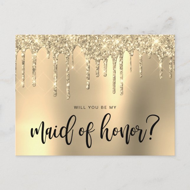 Invitation Carte Postale Parties scintillant d'or gouttes serez-vous ma ser (Devant)
