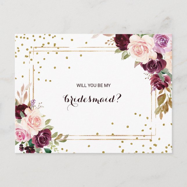 Invitation Carte Postale Parties scintillant d'or Green Bourgogne Floral Br (Devant)