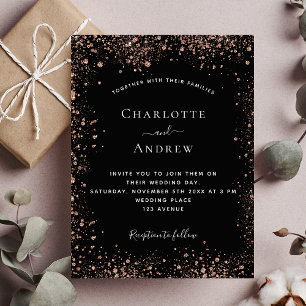 Invitation Carte Postale Parties scintillant en or rose noir mariage élégan