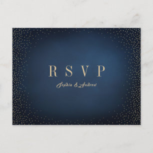 Invitation Carte Postale Parties scintillant Marine & Or Mariage simple RSV