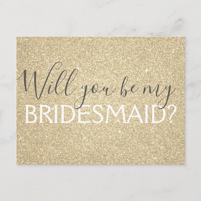 Invitation Carte Postale Parties scintillant Or de luxe et Bridesmaid (Devant)